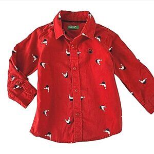 United Colors Of Benetton Kids Red Bowling Shirt Size 1Y Button Down Long Sleeve